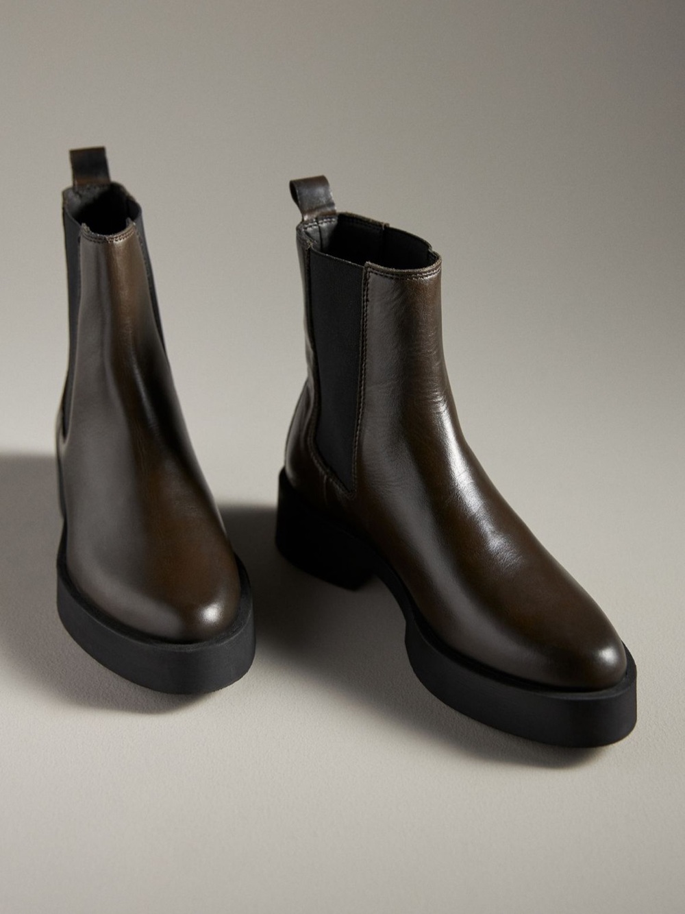 Anthropologie Dark Green Brown Leather Chelsea Ankle Boots